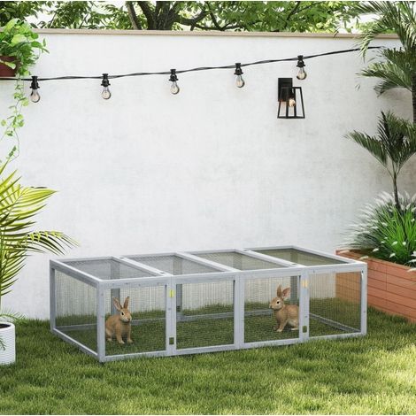 Enclos pour petits animaux 181x100x48 cm en bois gris, sécurisé pour extérieur FLORAGRACE (1/5)