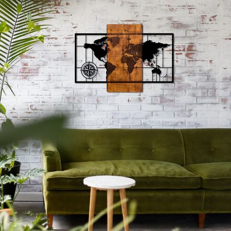 Decorazione da parete con mappa del mondo in legno e metallo, 58x85 cm, per scrivania da viaggio o soggiorno per avventurieri (1/5)