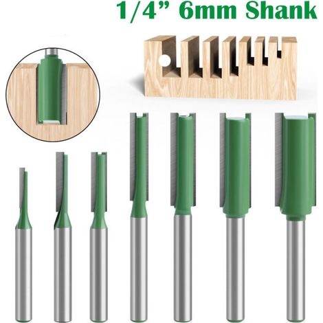 7Pcs Fraise droite à queue de 6 mm, Fraise Droite Defonceuse, pour Bois Carbure de TungstèNe Outil de Travail Du Bois, Routeur Droite à Simple Duble Flûte à Bois (1/4)