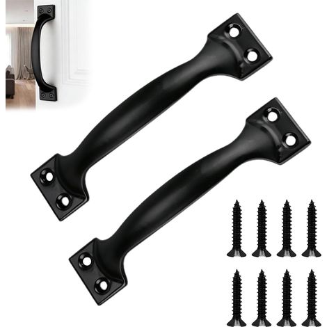 Poignées de Portail Noires - Lot de 2 - Fonte Robuste - Prise Ergonomique 114mm - Pour Portes Bois et Jardin - Fixation Incluse