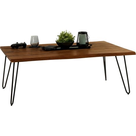 Couchtisch Baumkante massiv Akazie nussbaum 120 x 80 Hairpin-Gestell schwarz NOAH