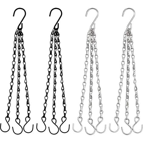 4 Pieces Metal Plant Hanging Chain with S Hook, 2 Black and 2 Zinc, Triple Chain for Hanging Pot, Flower Basket, Lantern, Bird Feeder, Outdoor Garden Decoration (1/5)