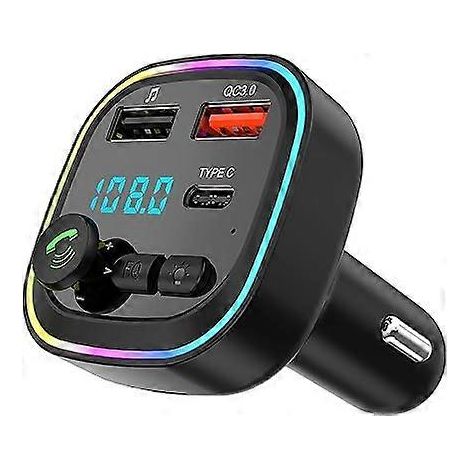 Émetteur FM Bluetooth 5.3, adaptateur Bluetooth pour voiture, kit MP3 sans fil à charge rapide QC3.0, 2 ports USB et 1 port Type-C, appels mains libres. (1/5)