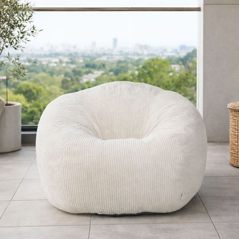 Pouf Poire Géant Rondelle 110 cm – Blanc Ivoire – Fauteuil Pouf Ergonomique en Mousse Mémoire pour Salon