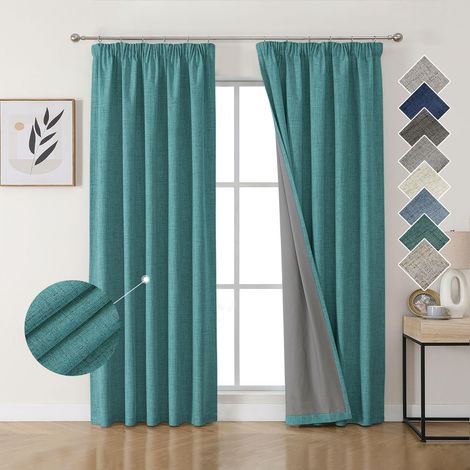 Rideau Occultant Thermique en Lin avec Galon Fronceur 140x245 cm 2 Pièces, Rideau Isolant Thermique Anti Froid et Chaleur à Passe Tringle pour Décoration de Porte Fenêtre (1/5)