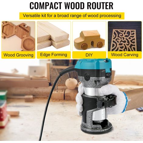 Défonceuse à Main Électrique 800 W Affleureuse à Bois, 10000-30000 tr/min Kit de Routeur Compact, Outil Menuiserie de Routeur avec Base Fixe Mèches 6 mm+8 mm pour Rainurage Sculpture du Bois (1/5)