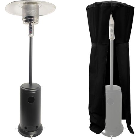 Happy Garden – Parasol chauffant OSLO 12kW – Acier noir – Allumage piézo – Surface de chauffe 30m² – Housse de protection incluse