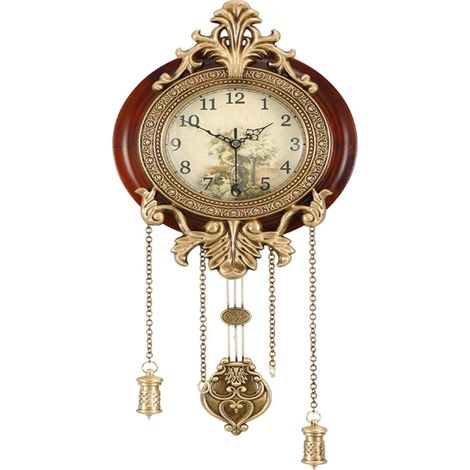Horloge Murale Bois - Pendule à Balancier - 23 cm de Diamètre - Mouvement Quartz Silencieux - Pour Chambre Salon Salle à Manger - 1 Pièce (1/5)