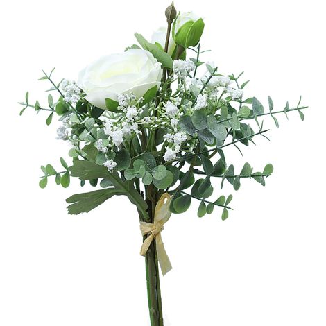 Bouquet de fleurs artificielles blanches réalistes en soie douce au toucher, pour une touche d'élégance lors de vos séances photo de mariage en extérieur. (1/2)
