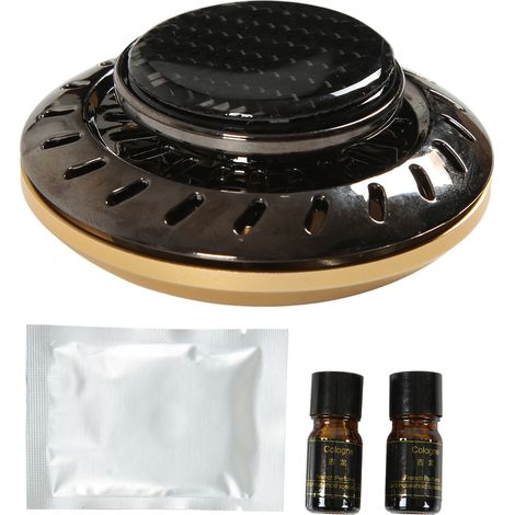 Décoration dorée pour voiture, désodorisant en forme de disque volant, longue durée, aromathérapie avec 2 huiles essentielles, assainissant. (1/5)