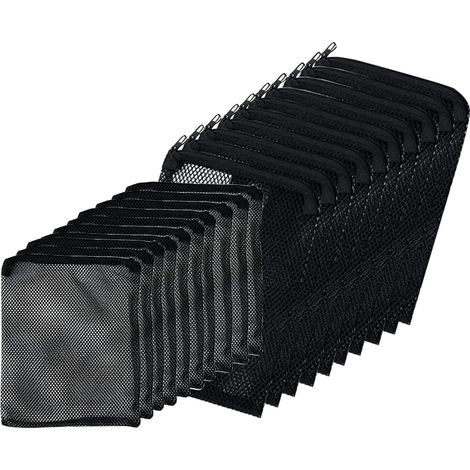 20 Pièces Sac Filtrant Aquarium avec Fermeture Éclair, 10x10cm et 10x15cm Filet Média Filtration pour Charbon Actif, Céramique, Bio Balles, Poche Maille Noire Réutilisable pour Filtre Étang Poisson (1/5)