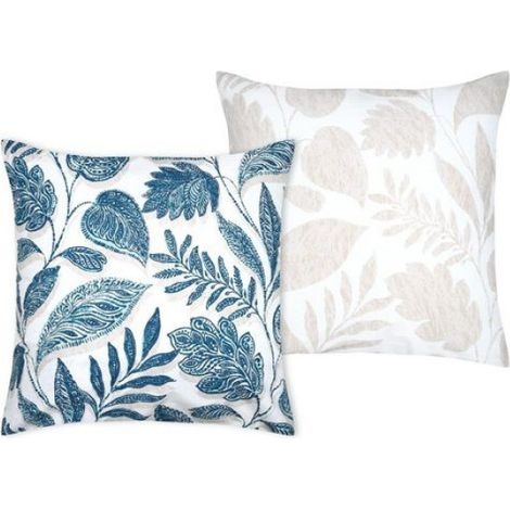 Taie d'oreiller percale de coton motif feuillage 63x63cm (1/3)