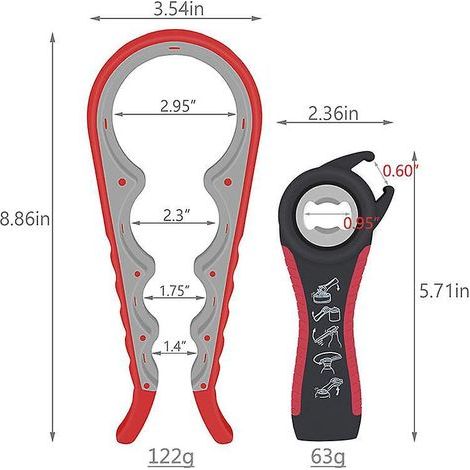 Red Bottle Opener (Set of 2), 5-in-1 Multifunctional Bottle Opener, Kitchen Bottle Opener for Weak Hands, the Elderly, and the (1/5)