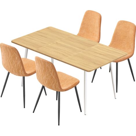 Ensemble de Salle à Manger, Table à Manger avec 4 Chaises, pour 4 à 6 Personnes, Montage Rapide, Pieds Réglables, Nettoyage Facile, Doré Chêne et Marron Caramel (1/5)