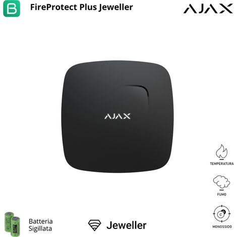 38106 - Jeweller - FireProtect Plus (with CO) - Drahtloser Rauchmelder mit Temperatur- und Kohlenmonoxidsensor, integrierter Sirene - Farbe black - Ajax drahtlose Sicherheit