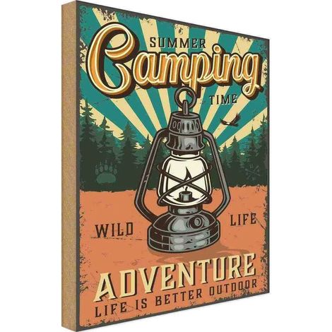 Panneau en bois 40x30 cm « Camping d'été : aventure en plein air » (1/4)