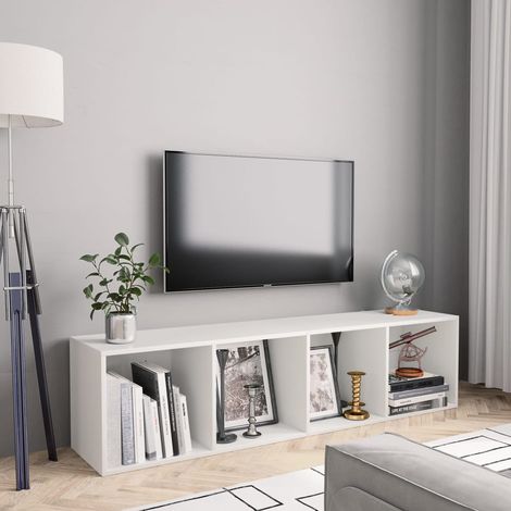 Bibliothèque/Meuble TV avec rangement pour Salon Blanc 143x30x36 cm -FR92691 (1/5)