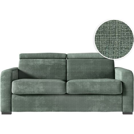 Canapé CAROLE convertible 3 places couchage quotidien 140x190cm en tissu chenille - Vert
