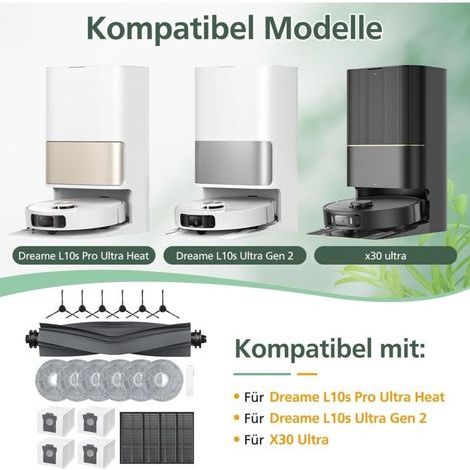 Lot de 22 accessoires pour Dreame L10s Ultra Gen 2/L10s Pro Ultra Heat/Mova E30 Ultra/x30 ultra, 1 brosse principale, 4 sacs à poussière, 6 chiffons de nettoyage, 4 filtres, 6 brosses latérales (1/3)