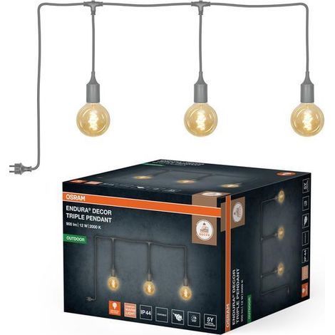 OSRAM Lustre d’extérieur Gris, Ø 4,5 cm, longueur de câble 7 m, blanc chaud confortable, 2000 K, silicone, E27, LED remplaçable, angle de faisceau 300° (1/2)