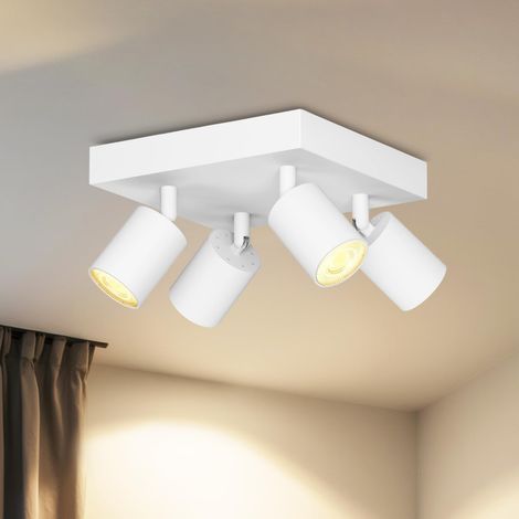 GU10 LED Spotlight Ceiling Light, Rectangular Frosted White Indoor Lights, 4 Flame Ceiling Spotlights, Metal Ramp (No Bulb) (1/5)
