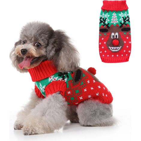 1 pull de Noël pour chien, en laine, taille M à XXL, vêtement d'hiver tricoté, manteau chaud classique, adapté aux chiens et chats (1/5)