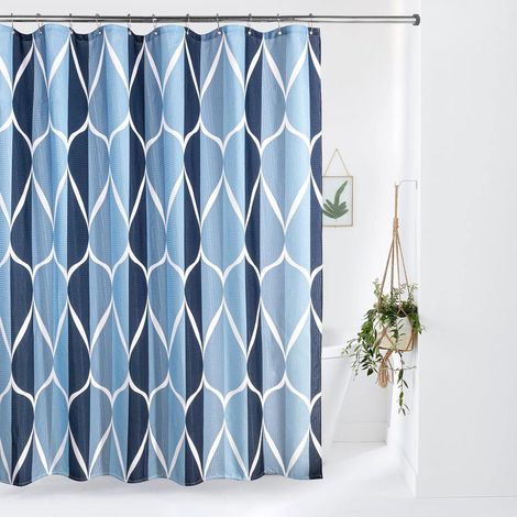 Geometrischer Duschvorhang Stoff Wasserdicht Anti-Schimmel Blau 182x182cm (1/5)
