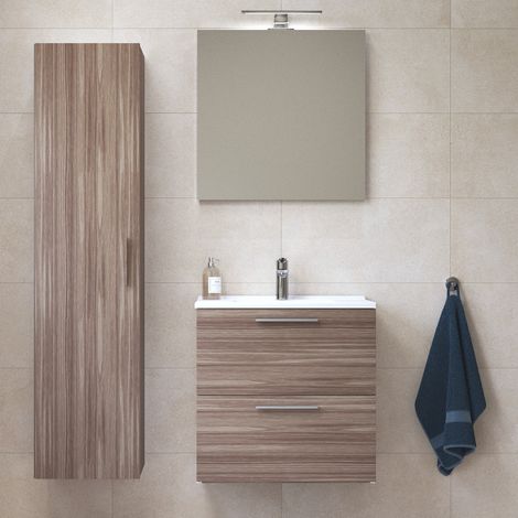 Vitra  Set Mia Möbelset 59x61x39,5cm mit Spiegel, Waschbecken, LED-Beleuchtung + Kleiderschrank 145x35x35cm, Cordoba