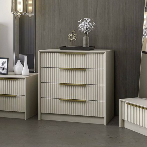Cómoda Fanoos, 7 cajones, apertura corredera, cierre corredera, 72x45x77h cm Gris Cemento (1/4)