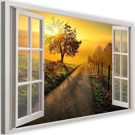 Tableau fenêtre, coucher de soleil sur la route - 90 x 60 cm (1/5)