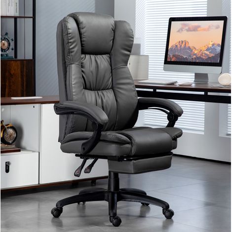 Sillón oficina masaje reclinable con reposapiés gris OKMYHOME (1/4)