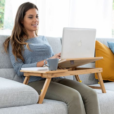 Mesa auxiliar plegable de bambu lapwood innovagoods