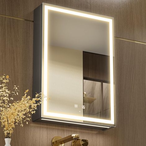 LED éclairage Salle de Bains Armoire à Pharmacie avec Miroir, Température de Couleur réGlable, Anti - Buée, Prise et USB, Armoire à Pharmacie (Charnière droite-50×70) (1/5)