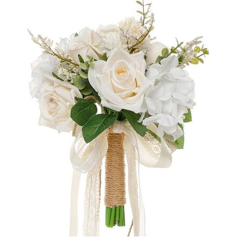Bouquet de roses artificielles – bouquet de mariée romantique – fleurs décoratives pour mariage, librairie, café et DIY (Champagne) (1/5)
