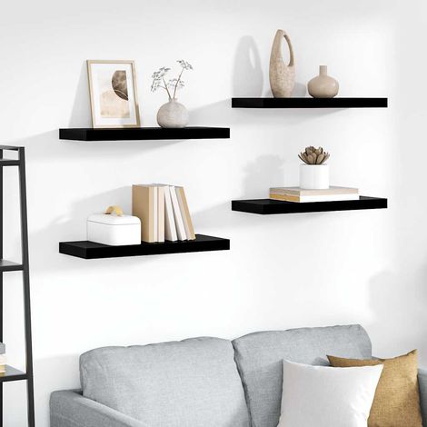 Schweberegale 4 Stk. Hochglanz-Schwarz 60x23,5x3,8 cm MDF
