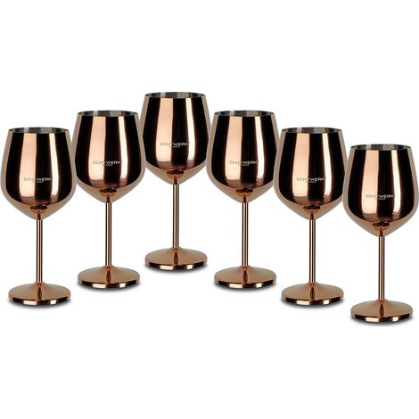 verres à vin incassables en acier inoxydable, set de verres à vin, verres de camping, verres à cocktail, robustes, incassables, édition cuivre, 6pcs, 21x 7,3cm, 0,5L (1/5)