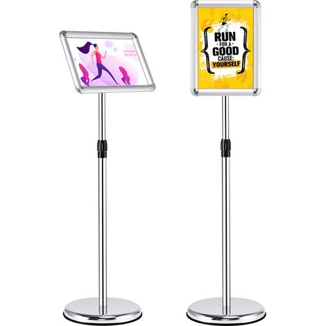 Set de 2 supports d'information A4 à hauteur réglable, présentoirs à affiches rotatifs, arrêt-clients - argent (1/5)