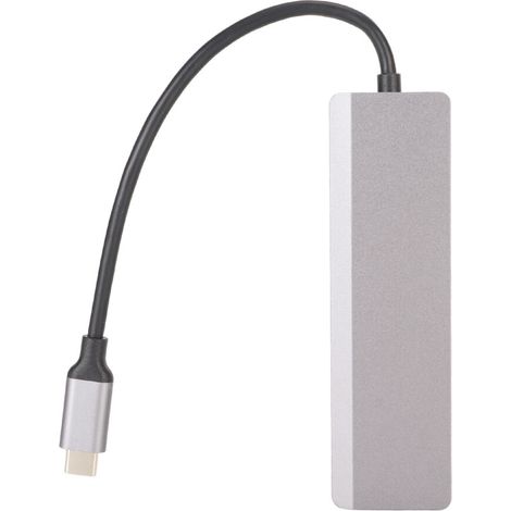 Questo adattatore hub USB è dotato di porta HDMI, supporta display ad alta risoluzione, consente il trasferimento dati istantaneo e include un lettore di schede. È plug-and-play, compatto e presenta u