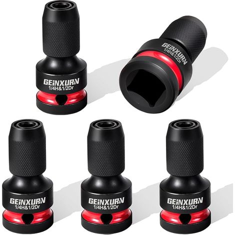 5 Pack 1/2" Square Drive Socket Adapter to 1/4" Hex Shank Quick Release Bit Adapter, Impact Ratchet Sockets, Screwdriver, Bit Holder (1/5)