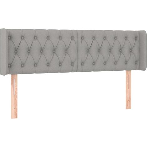 Tête de lit accessoire couchage chambre à coucher meuble capitonné avec rebord latéral 163 x 16 x 78/88 cm tissu gris clair TDL0205226