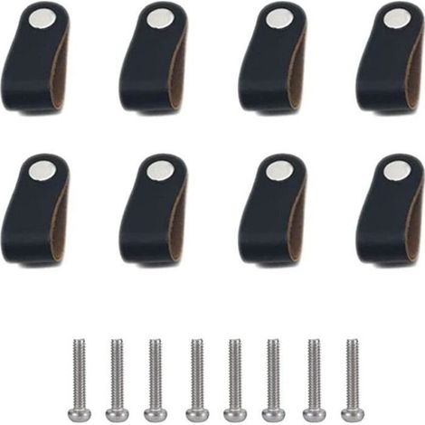 8 Pièces Poignee Cuir Bouton de Meuble Noir Boutons de Portes pour Placards avec des Vis Poignées en Cuir Cuisine Tire Boutons (1/4)