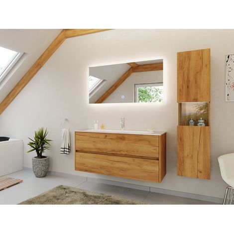 Badmöbel Set Taifun 3tlg. 120 cm mit LED Spiegel und Hochschrank eiche gold (1/5)