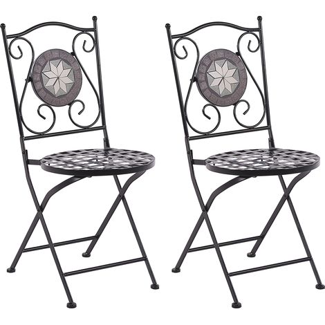 Conjunto de 2 sillas de balcón de metal negro plegable patrón azulejos Cariati