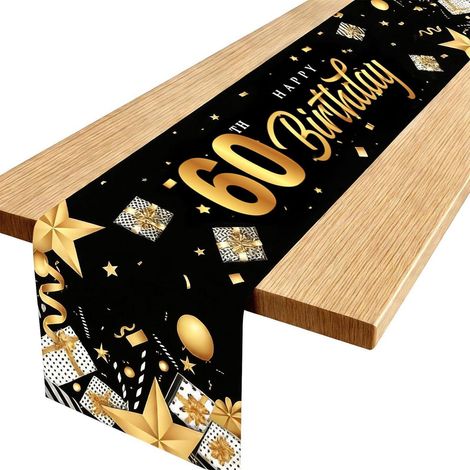 Tischläufer 60. Geburtstag Schwarz Gold 180x35cm