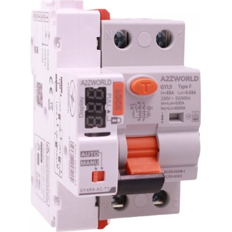 A2ZWORLD RCCB Interruttore Differenziale Puro Connesso WiFi Con Riarmo Automatico Tipo F 1P+N 3M 6000A 30mA AC 230V IP20 IEC61008-1 GYL9, Disponibili 16A 25A 32A 40A 63A (32A)
