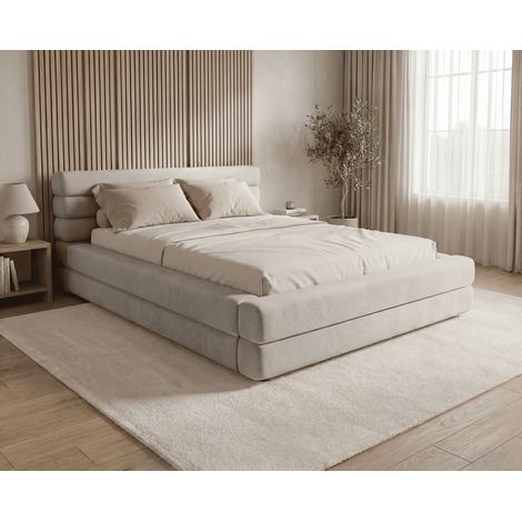 Emporius Lit rembourré 140 x 200 cm Elias avec sommier, rangement - moderne, velours, Gris clair (1/5)