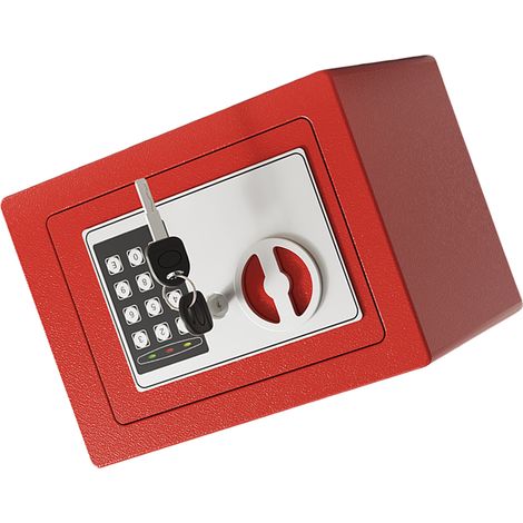 Coffre-fort mural ignifugé et étanche + pochette pour documents avec clavier et 2 clés de rechange - Sécurité numérique pour documents, argent, or, bijoux et objets de valeur - Rouge (0,17 pied cube) (1/5)