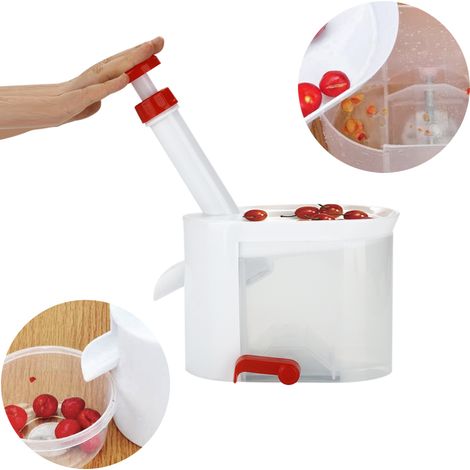 Dénoyauteur Cerises Plastique avec Récipient, Outil Dénoyautage Raisins et Fruits, Gadget de Cuisine Maison Voyage (1/5)