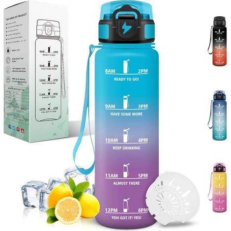 Gourde Sport 1L - Anti-Fuite - Avec Filtre Etur Temps - Pour Fitness Randonnée - Bleu Violet (1/5)