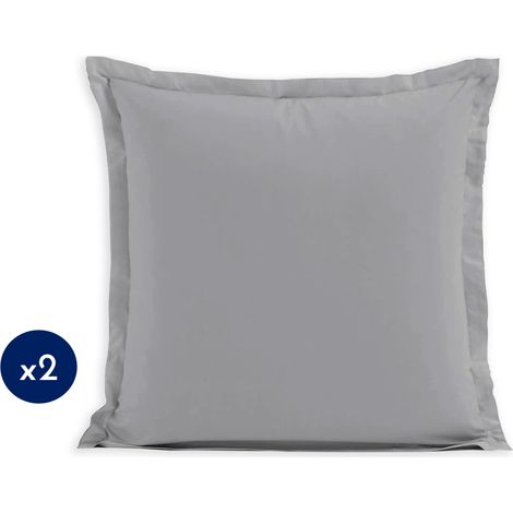 Lot de 2 taies carrées coton 57 fils Gris Clair 63x63 cm